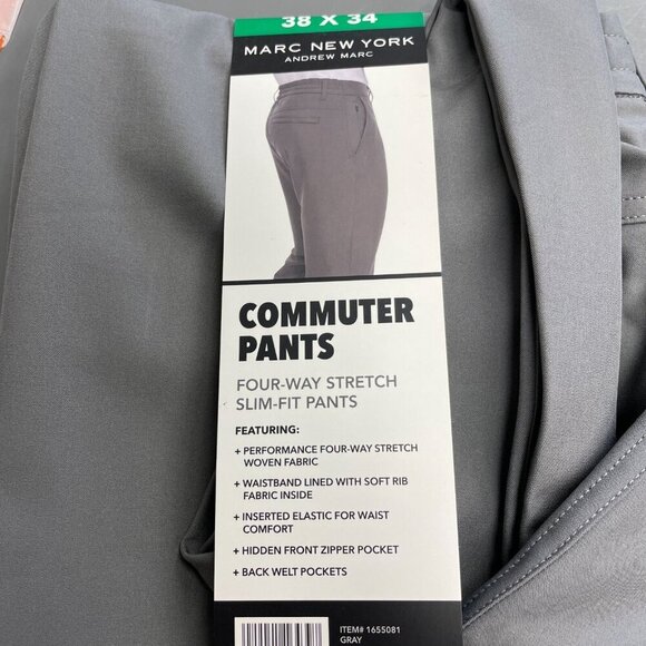 NEW Marc New York Andrew Marc Men's 38X34 Commuter Pants Gray Slim-Fit 4-Way - Picture 5 of 9